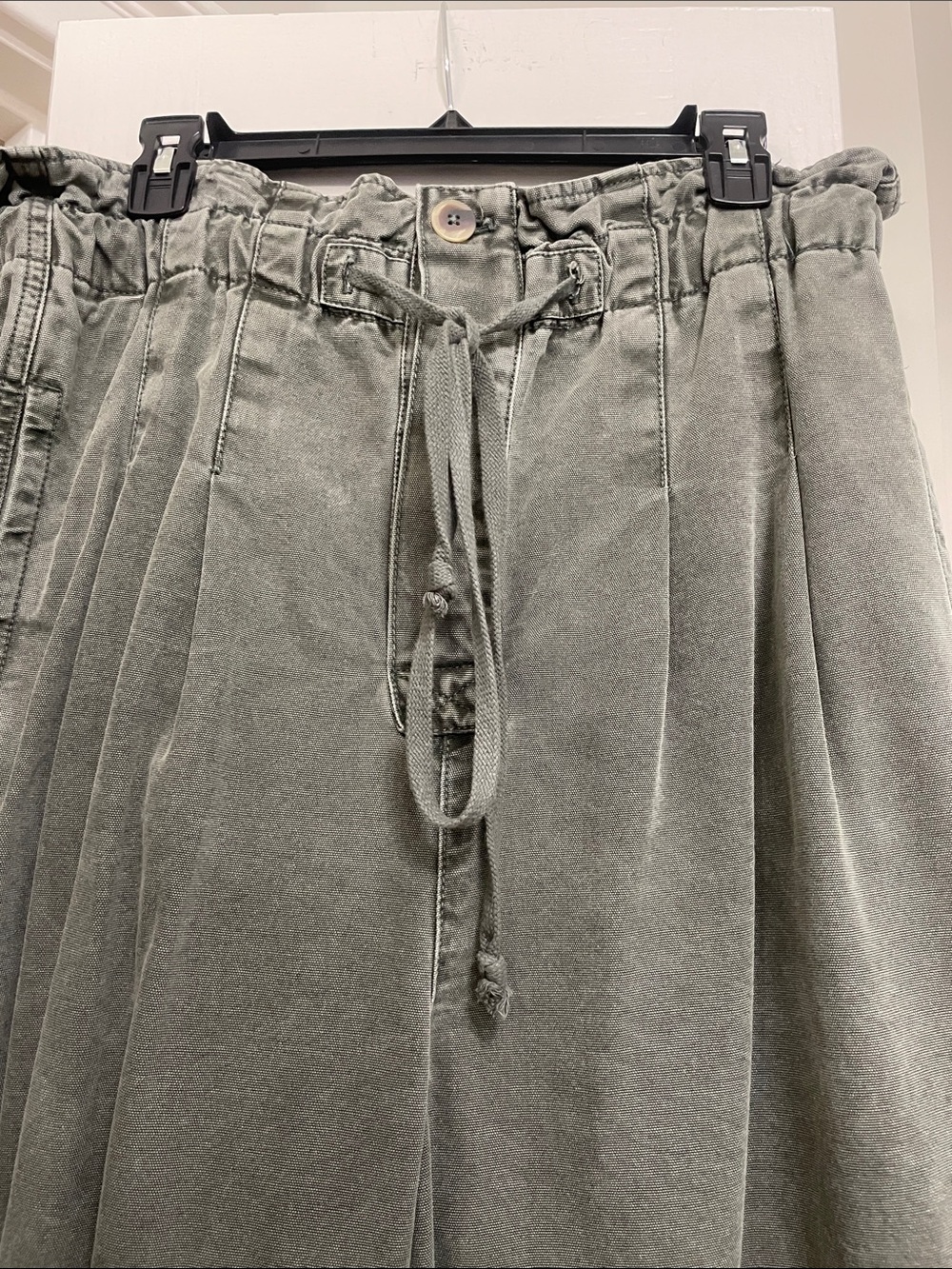 Free People never worn button fly elastic Waist Drawstring Pants in Washed Olive - Picture 2 of 4